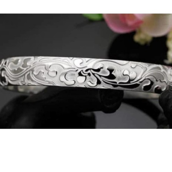 Sterling Silver Bangle Bracelet 925 Sterling Silver Bracelet Bangle Adjustable - Picture 5 of 9